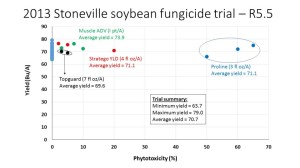 2013 Stoneville, MS R5.5 fungicide trial.
