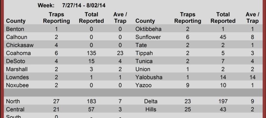 Insect Trap Counts, Aug. 1, 2014